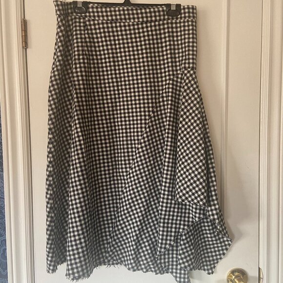 Zara Woven Gingham Check Asymmetric Hem Skirt - Size XL - Picture 1 of 13